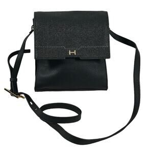 Halston H by Halston Black Leather Magnetic Crossbody Bag